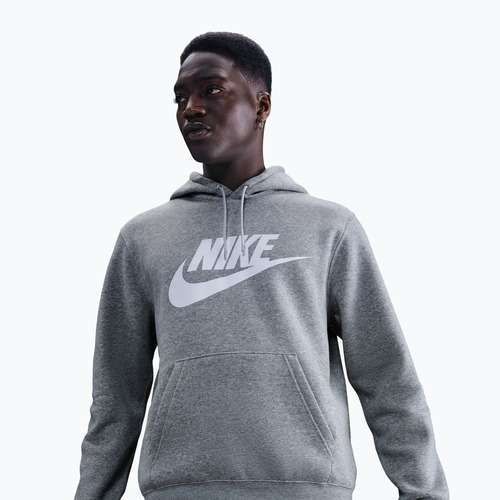 Кофта чоловіча Nike Club Pullover Hoodie dark grey heather/light smoke grey/white