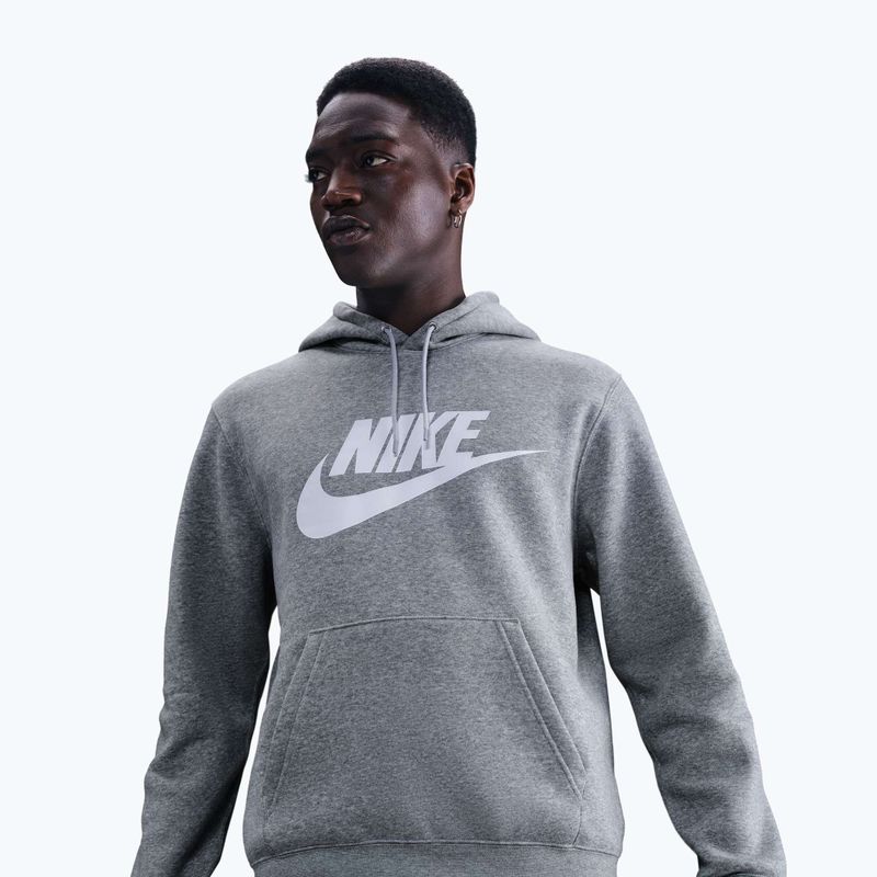 Кофта чоловіча Nike Club Pullover Hoodie dark grey heather/light smoke grey/white 4