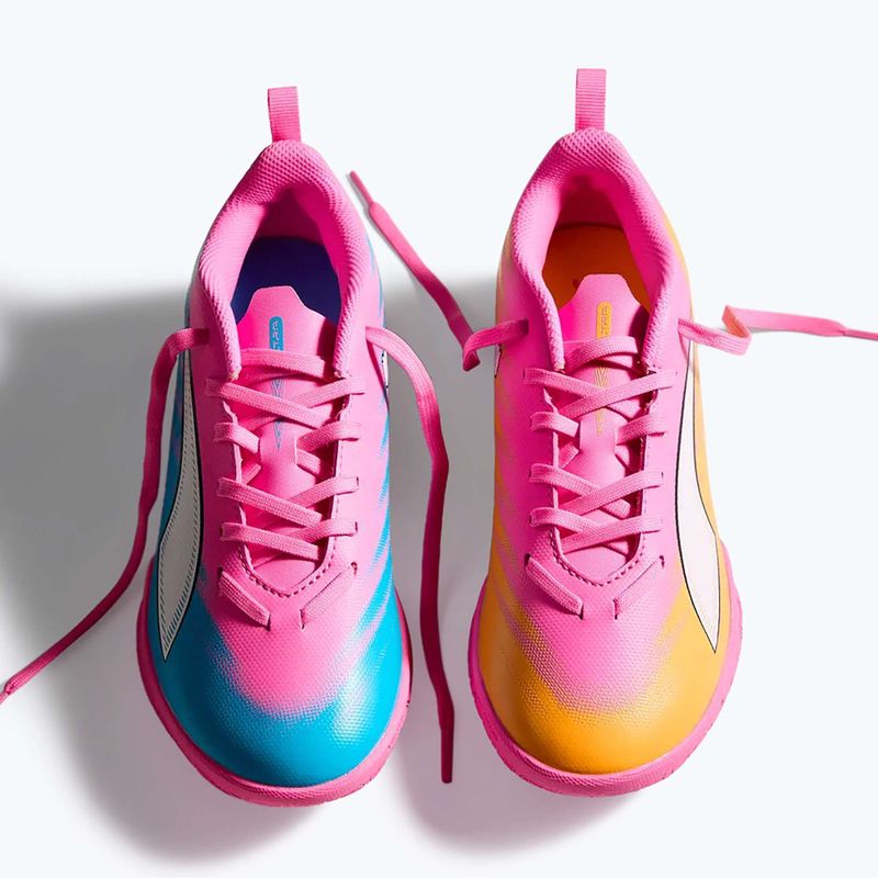 Кросівки футбольні дитячі PUMA Ultra 6 Play It Jr poison pink/puma wht/sun stream/bright aqua/puma blk 12