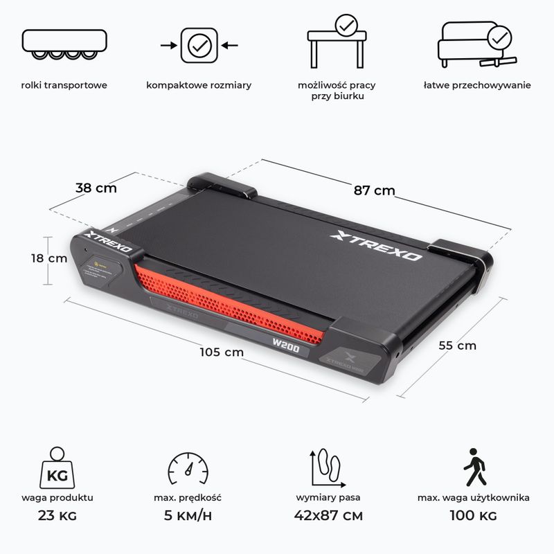 Бігова доріжка електрична XTREXO Walking Pad W200 чорний 3