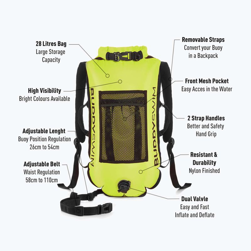 Буй страхувальний BuddySwim Backpack 28 л yellow 2